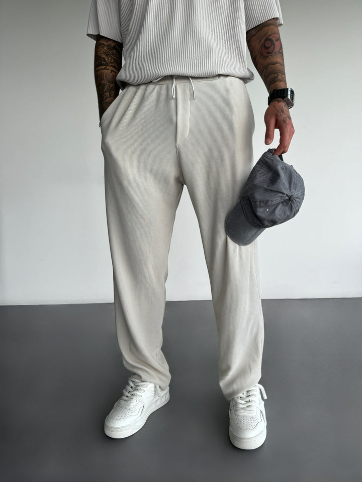 Loose Fit Ribbed Trousers - Stone