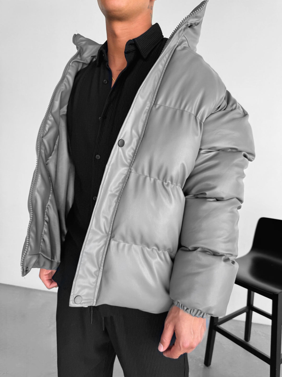 Oversize Leather Jacket - Anthracite