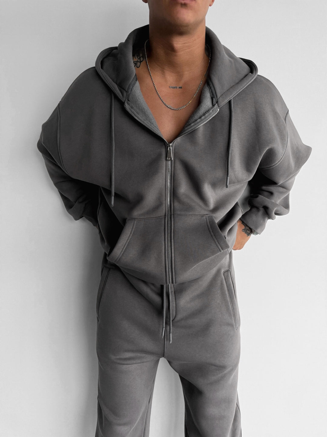 Oversize Basic Zipper Hoodie - Anthracite