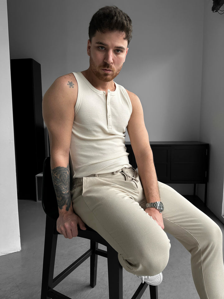 Slim Fit Button Tanktop - Beige