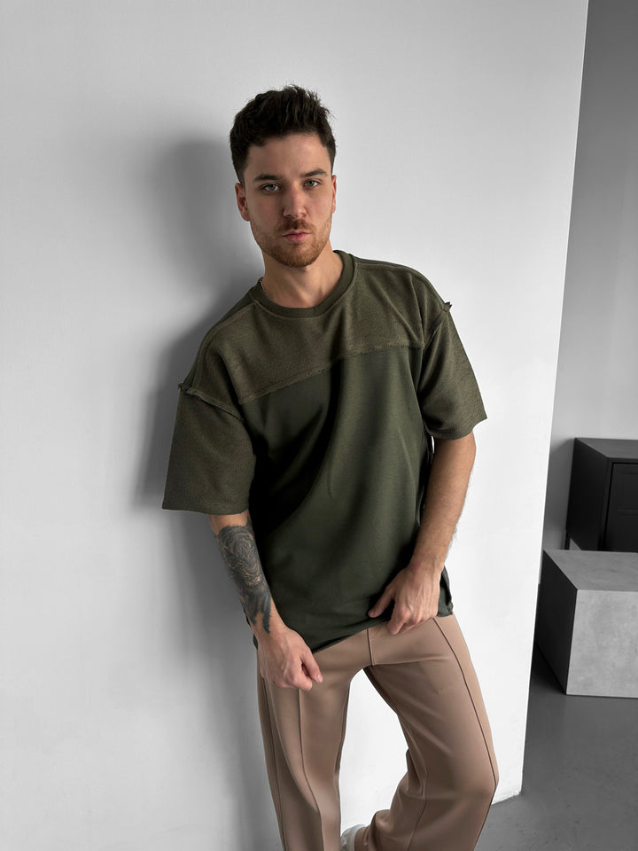 Oversize Seam Detail T-shirt - Khaki