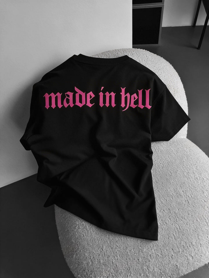 Oversize Made in Hell T-shirt - Black and Lila