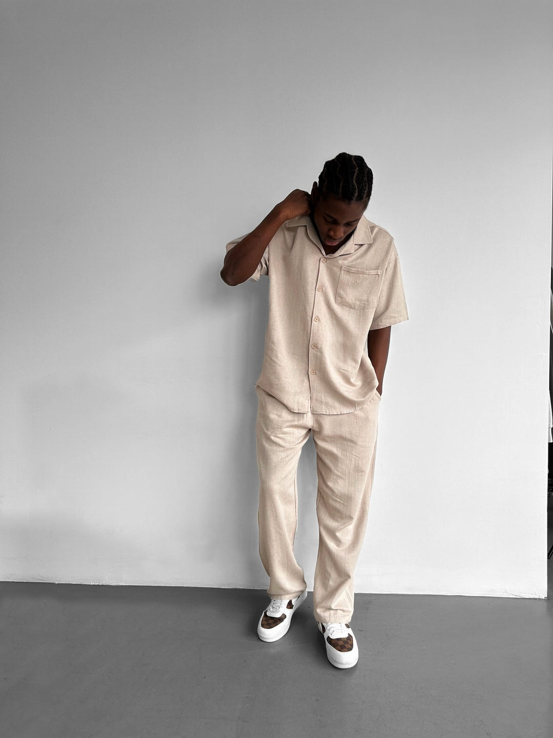 Loose Fit Linen Trousers - Stone