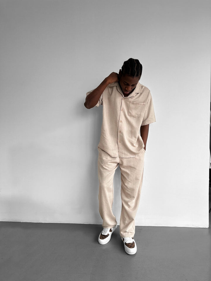 Loose Fit Linen Trousers - Stone