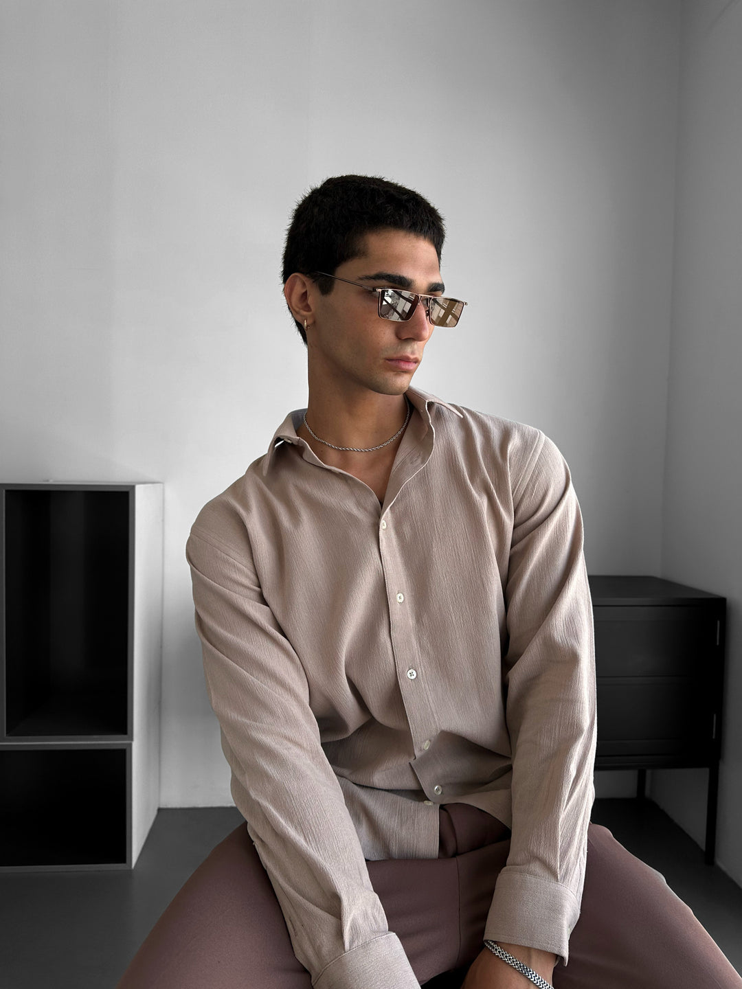 Regular Fit Cotton Shirt - Beige