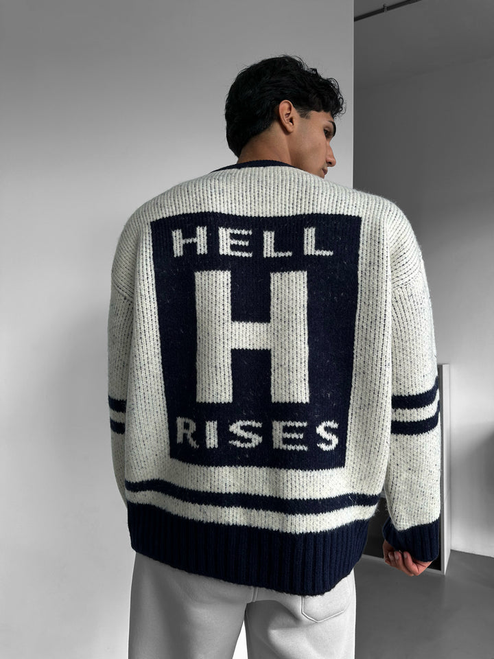 Oversize Knit Letter Sweater - Navy Blue