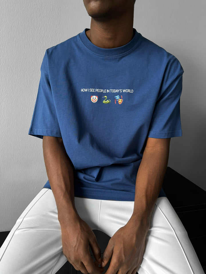 Oversize "Today's World" T-Shirt - Navy Peony