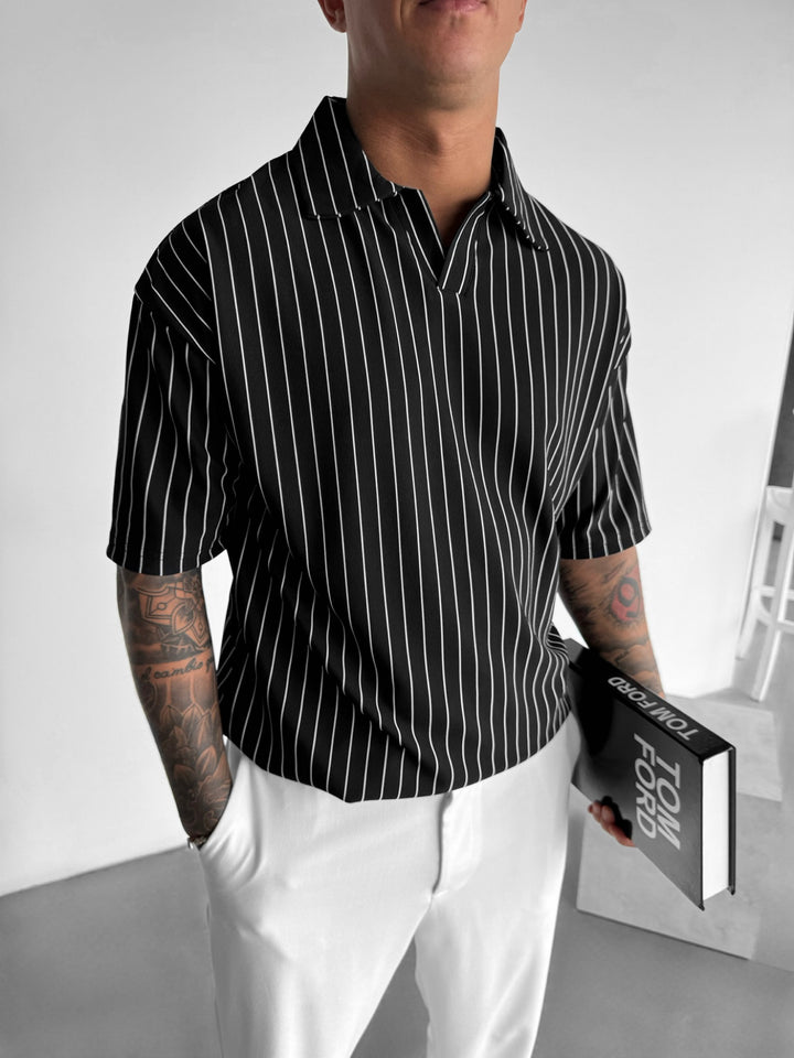 Oversize Line Polo T-shirt - Black