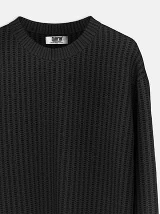 Oversize Round Neck Knit Sweater - Black