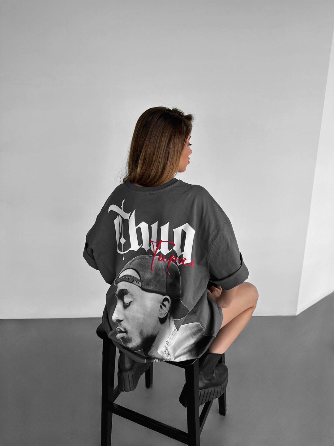 Oversize Thug Life T-shirt - Anthracite