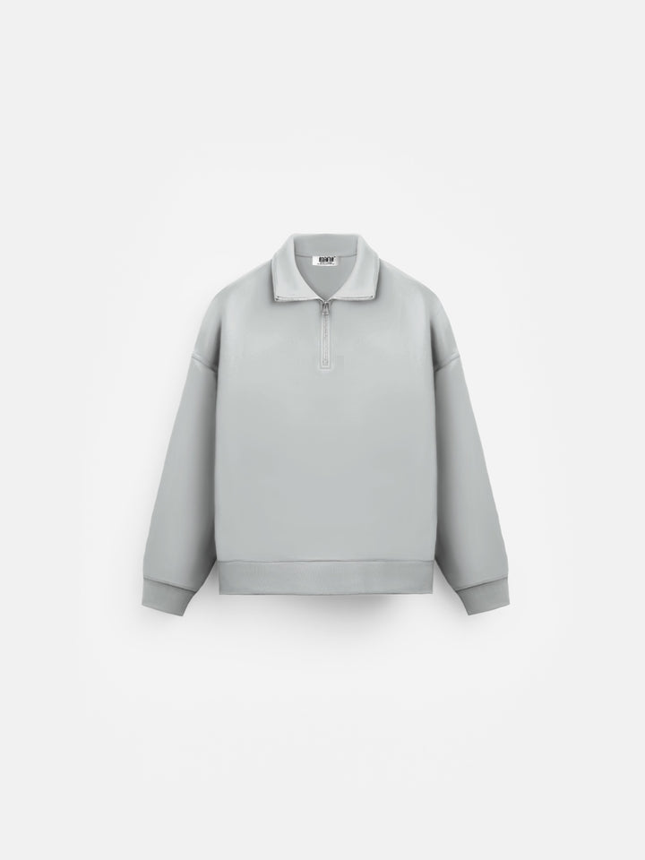Oversize Half-Zip Polo Sweatshirt - Grey