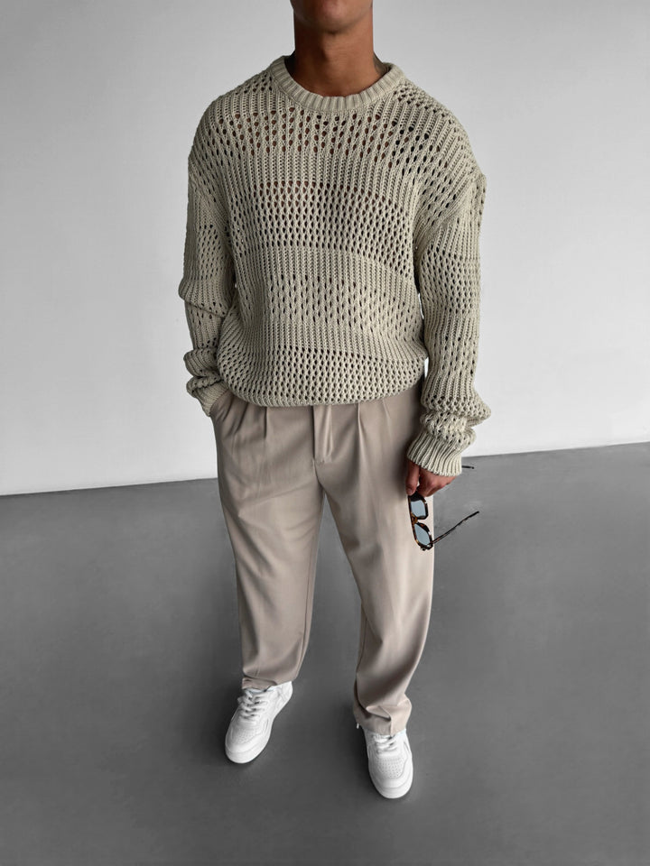 Oversize Holey Knit Sweater - Stone