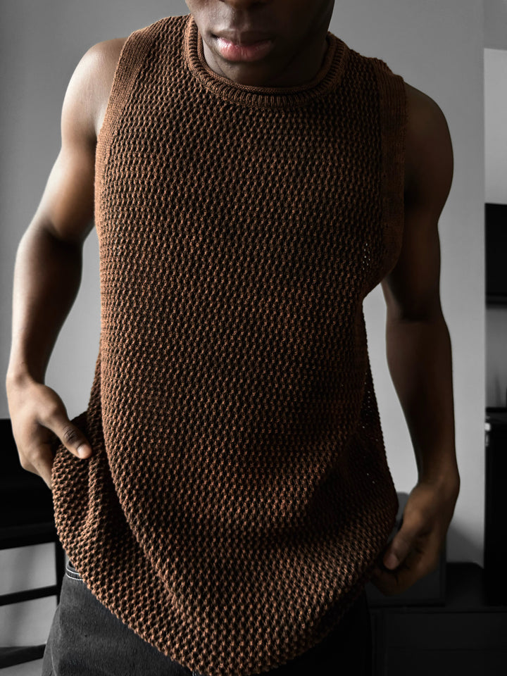 Oversize Washed Knit Tanktop - Brown