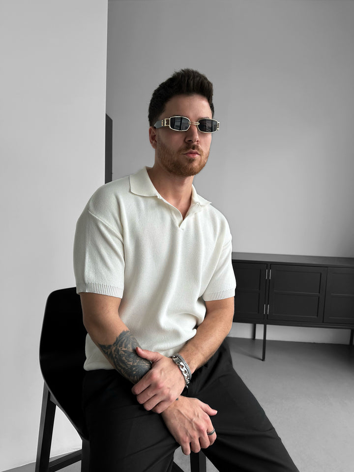 Oversize Collar Knit T-shirt - Ecru