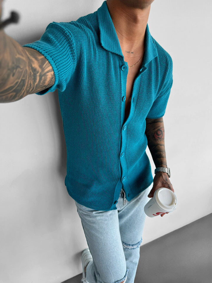 Oversize Long Knit Shirt - Diva Blue
