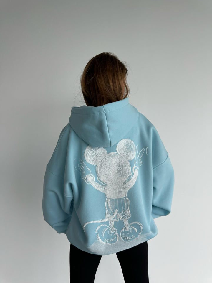 Oversize Mouse Hoodie - Babyblue and White