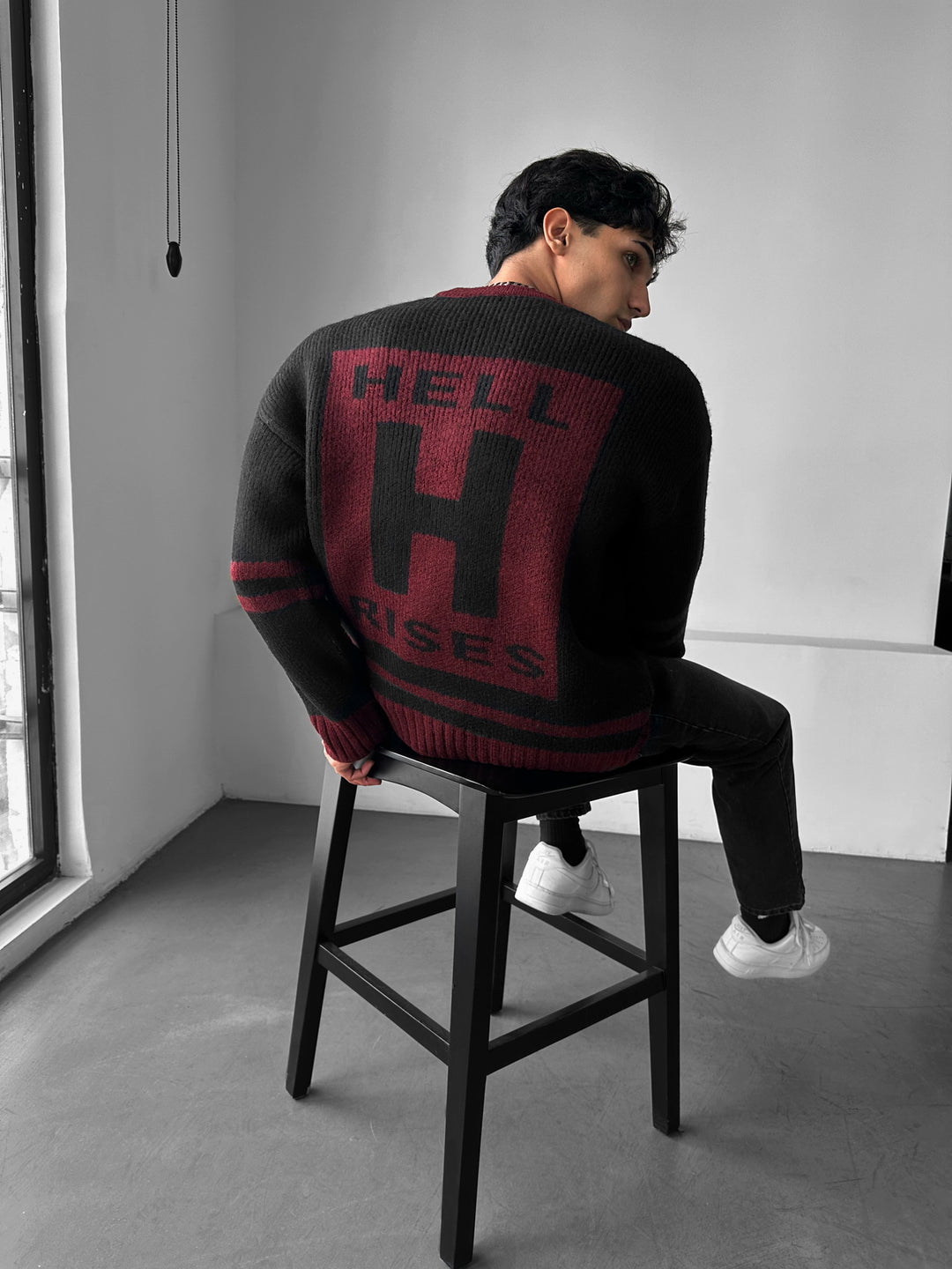 Oversize Knit Letter Sweater - Bordeaux