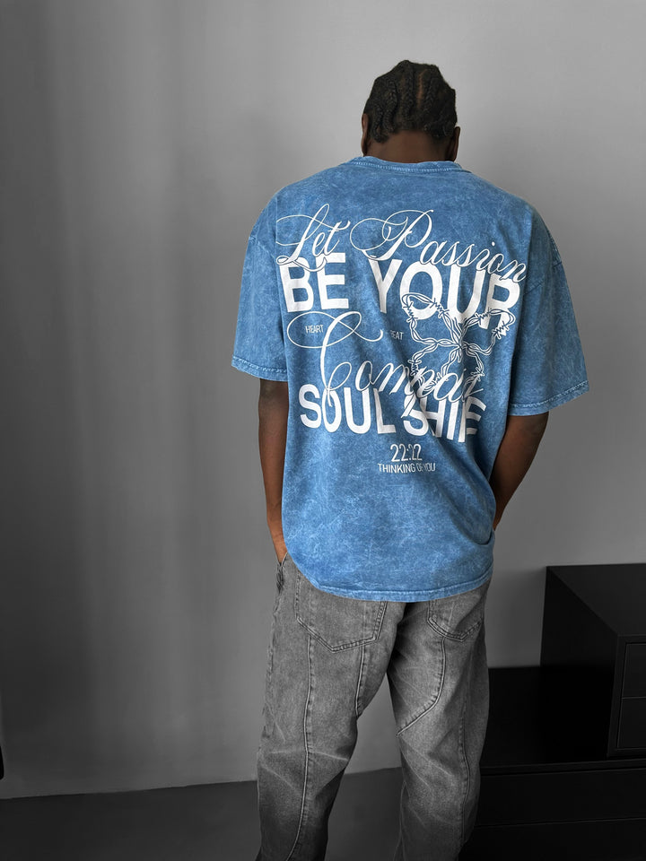 Oversize Washed 'Be your Soul Shine' T-Shirt - Indigo