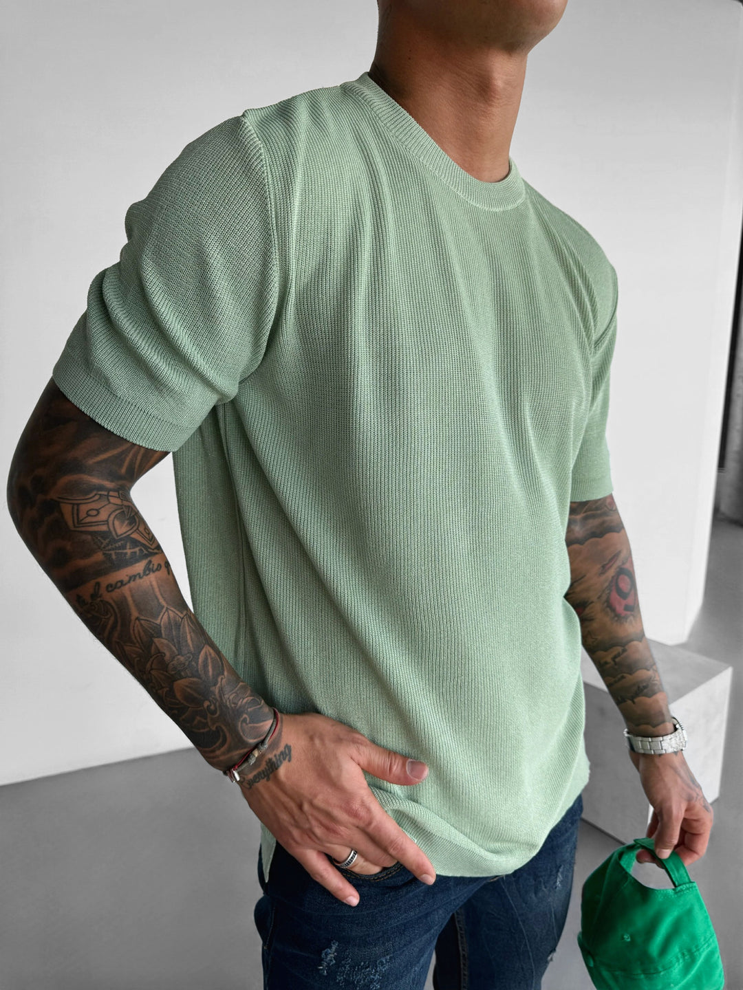 Oversize Knit T-Shirt - Green