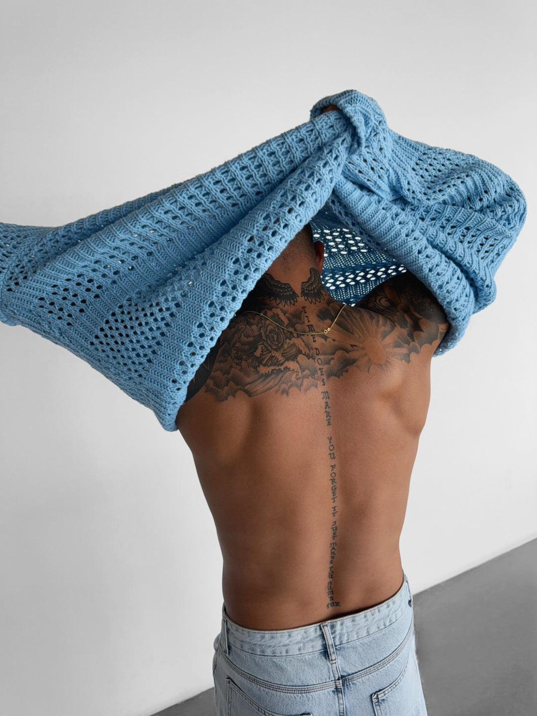 Oversize Holey Knit Sweater - Baby blue