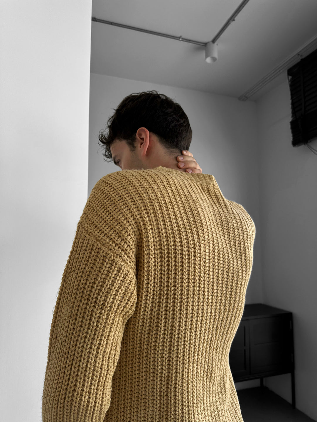 Slim Fit Braid Knit Sweater - Beige