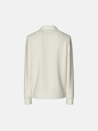 Oversize Collar Zipper Knit Sweater - Ecru