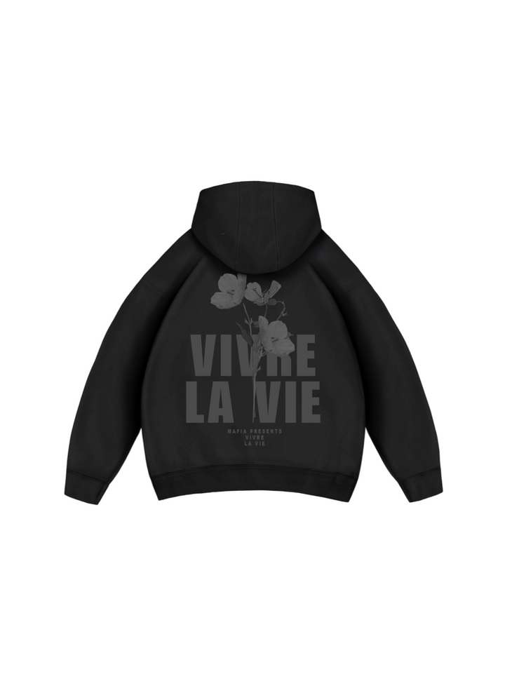Oversize Vivre La Vie Hoodie - Black and Grey