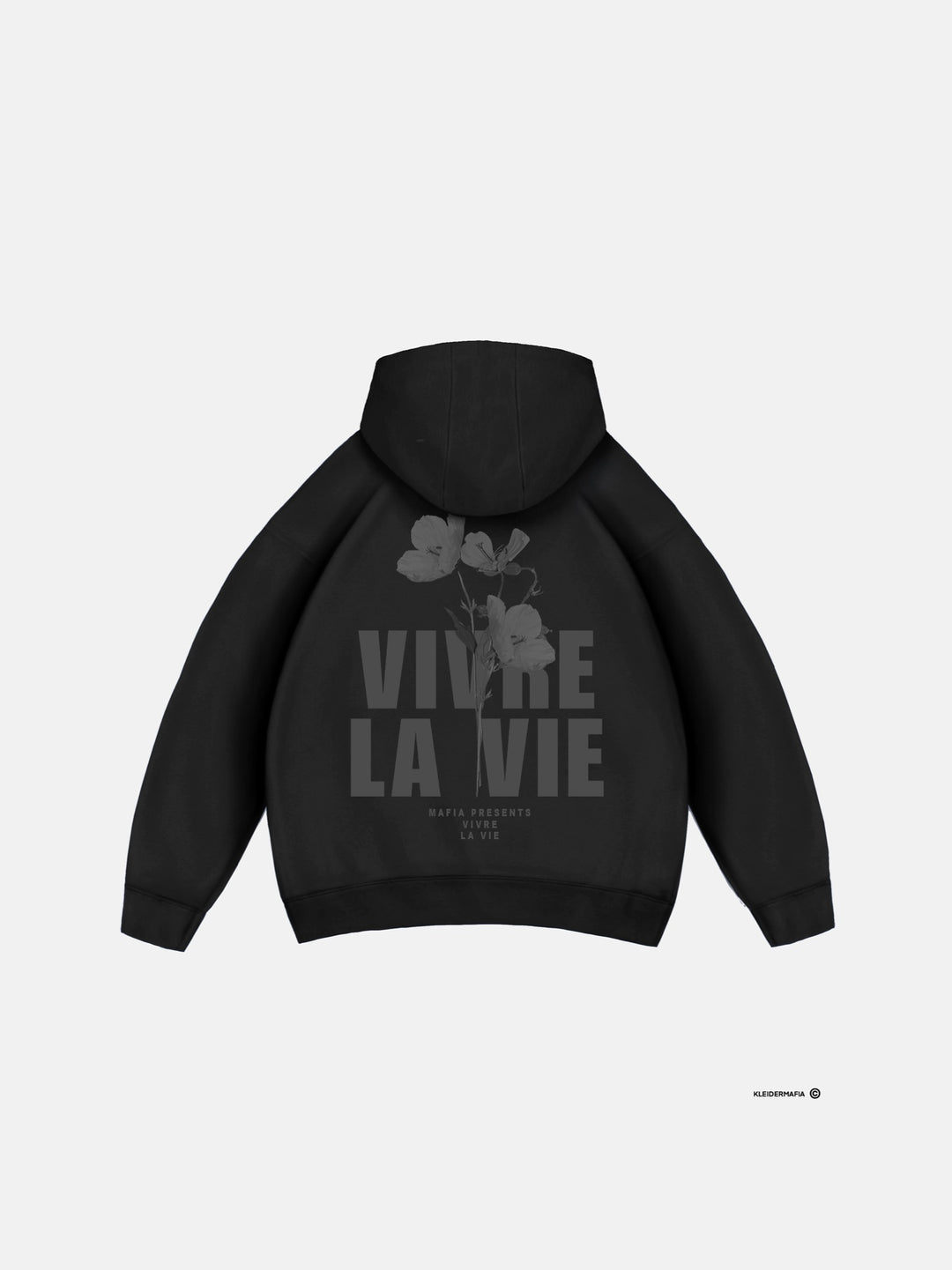 Oversize Vivre La Vie Hoodie - Black and Grey