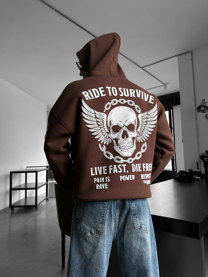 Oversize Ride to Survive Hoodie - Brown