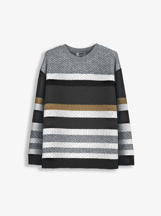 Oversize Striped Knit Sweater - Black
