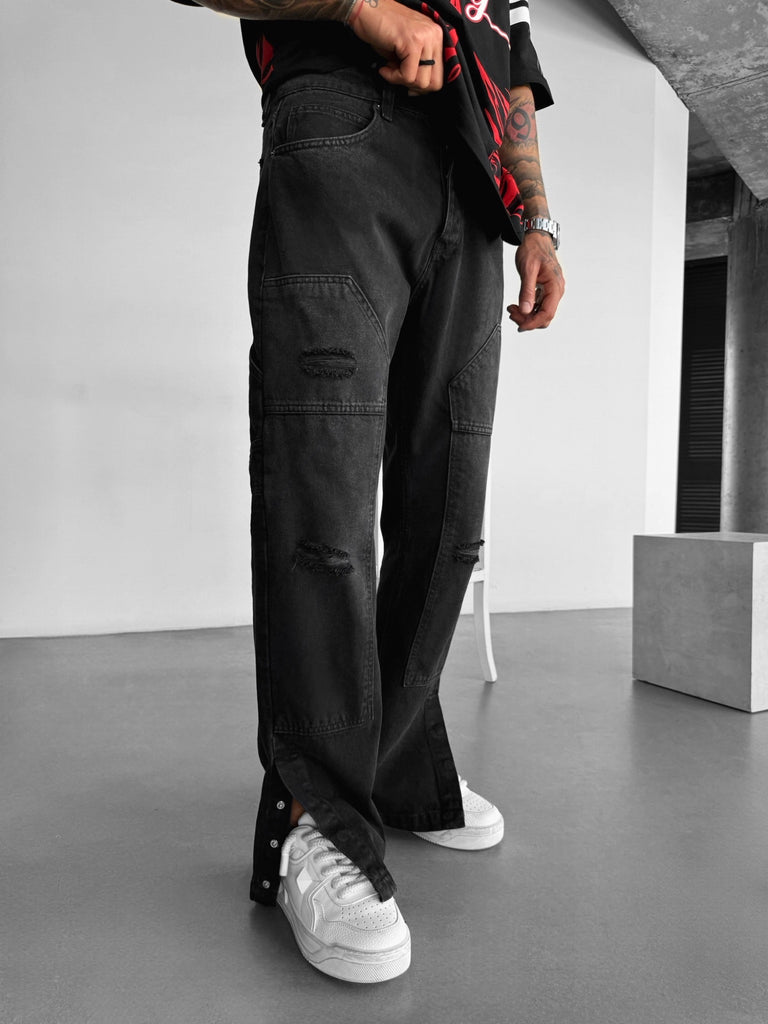 Baggy Torn Patch Jeans - Black – Kleidermafia