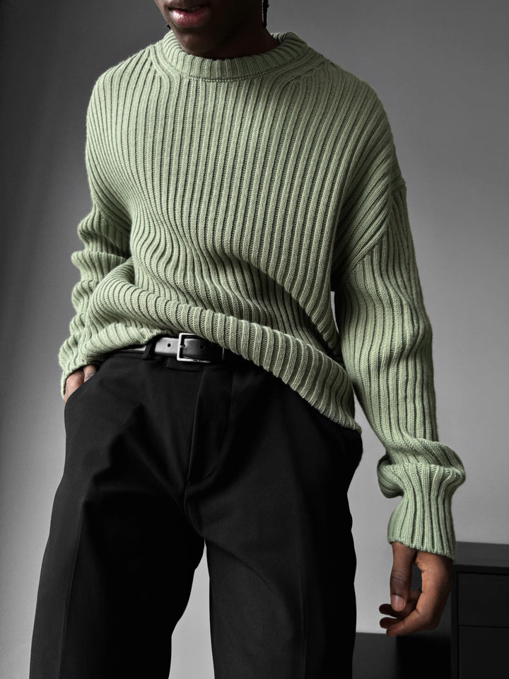 Loose Fit Striped Structure Pullover - Mint