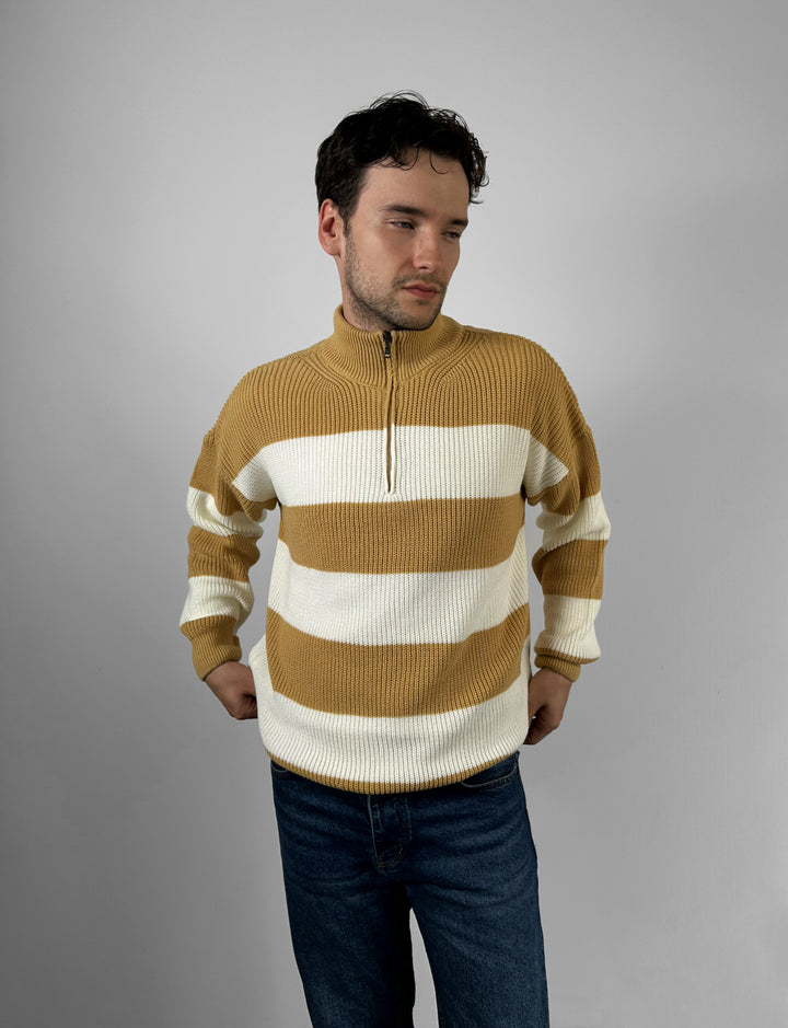 Oversize Zipper Long Pullover - Beige