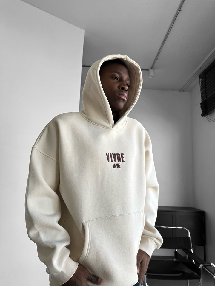 Oversize Vivre La Vie Hoodie - Stone