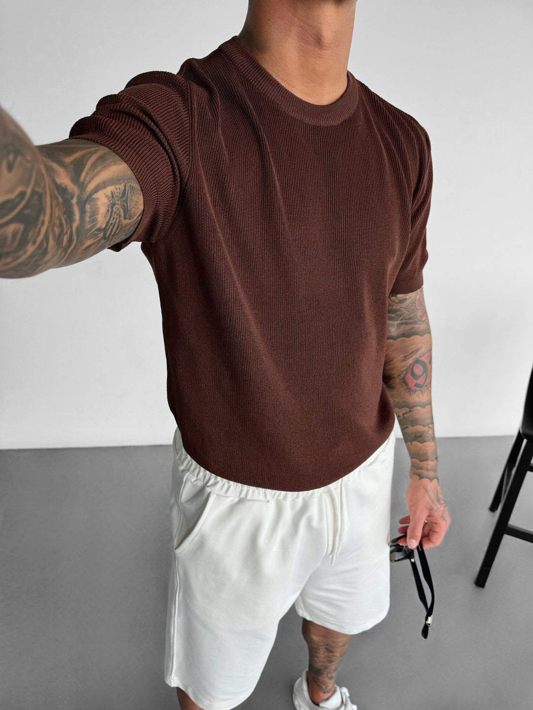 Oversize Knit T-Shirt - Brown