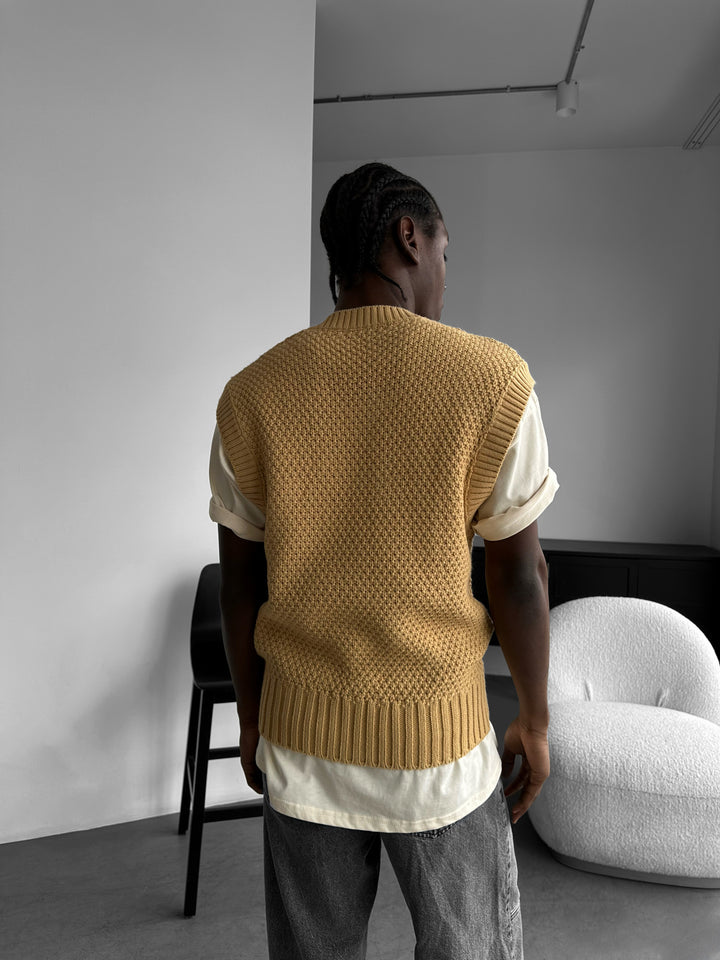 Loose Fit Knotted V Neck Pullunder - Beige