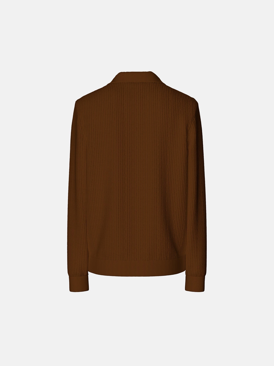 Oversize Collar Zipper Knit Sweater - Brown