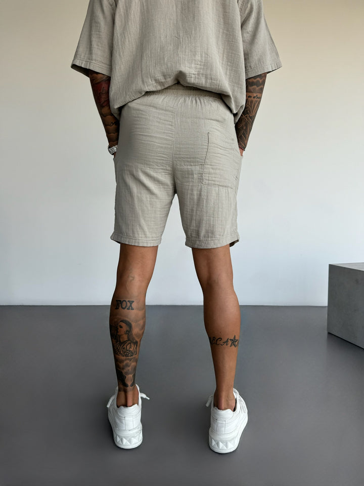 Loose Fit Linen Shorts - Stone