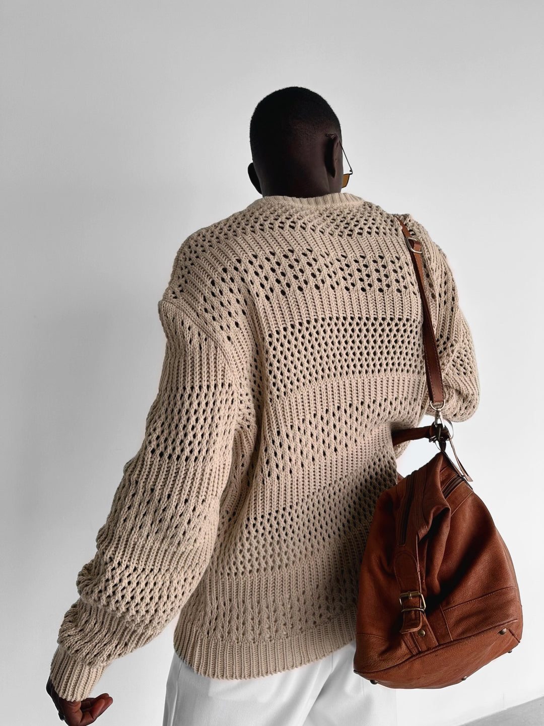 Oversize Holey Knit Sweater - Beige