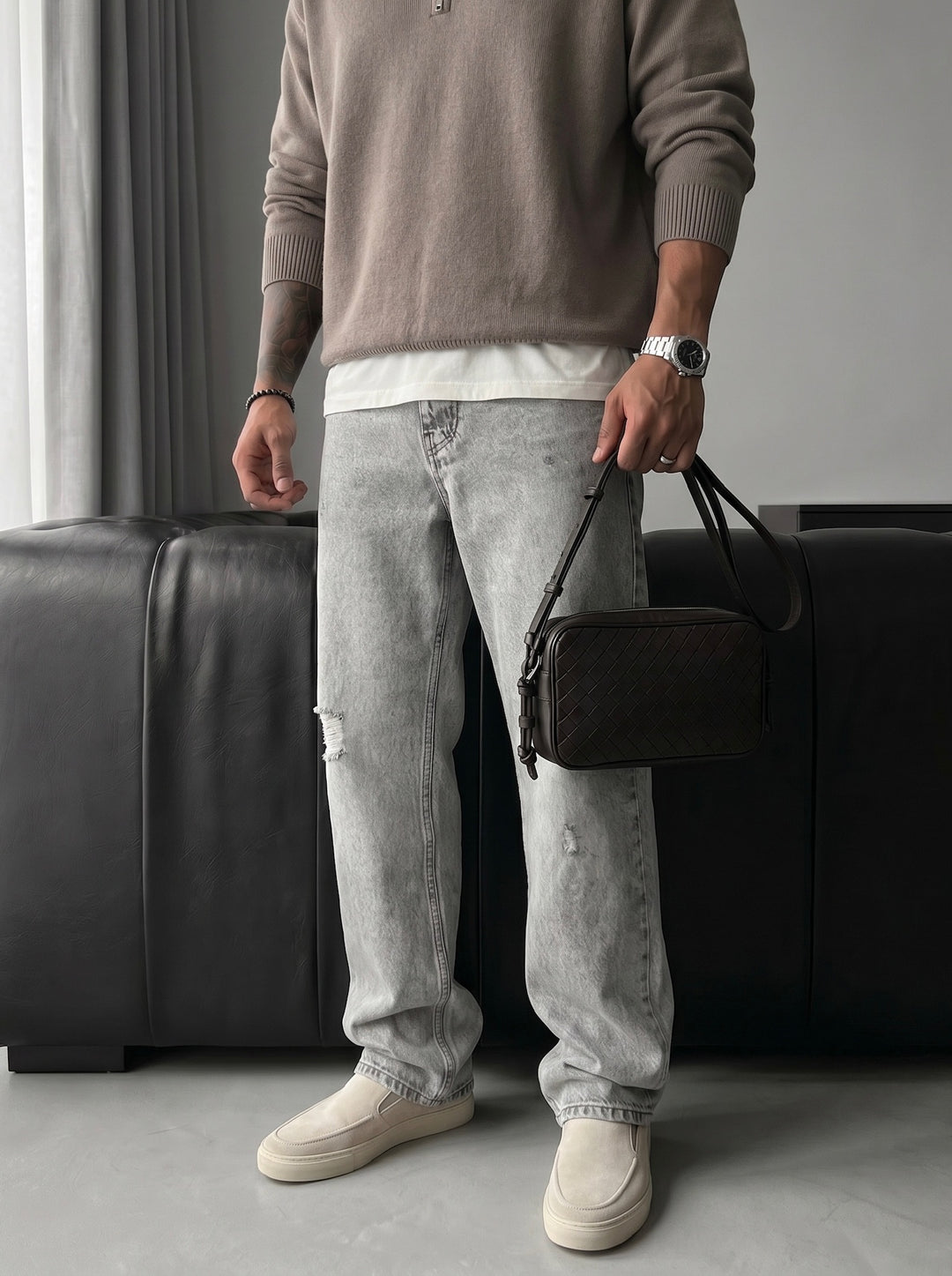 Baggy Torn Jeans - Grey
