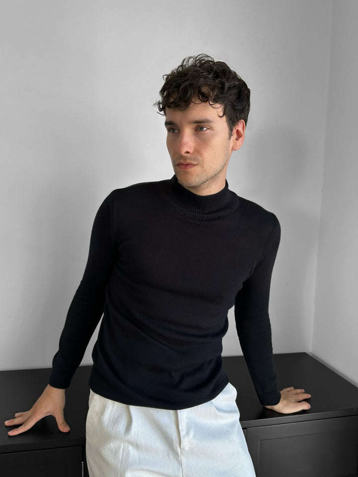 Loose Fit Half Neck Pullover - Navy Blue