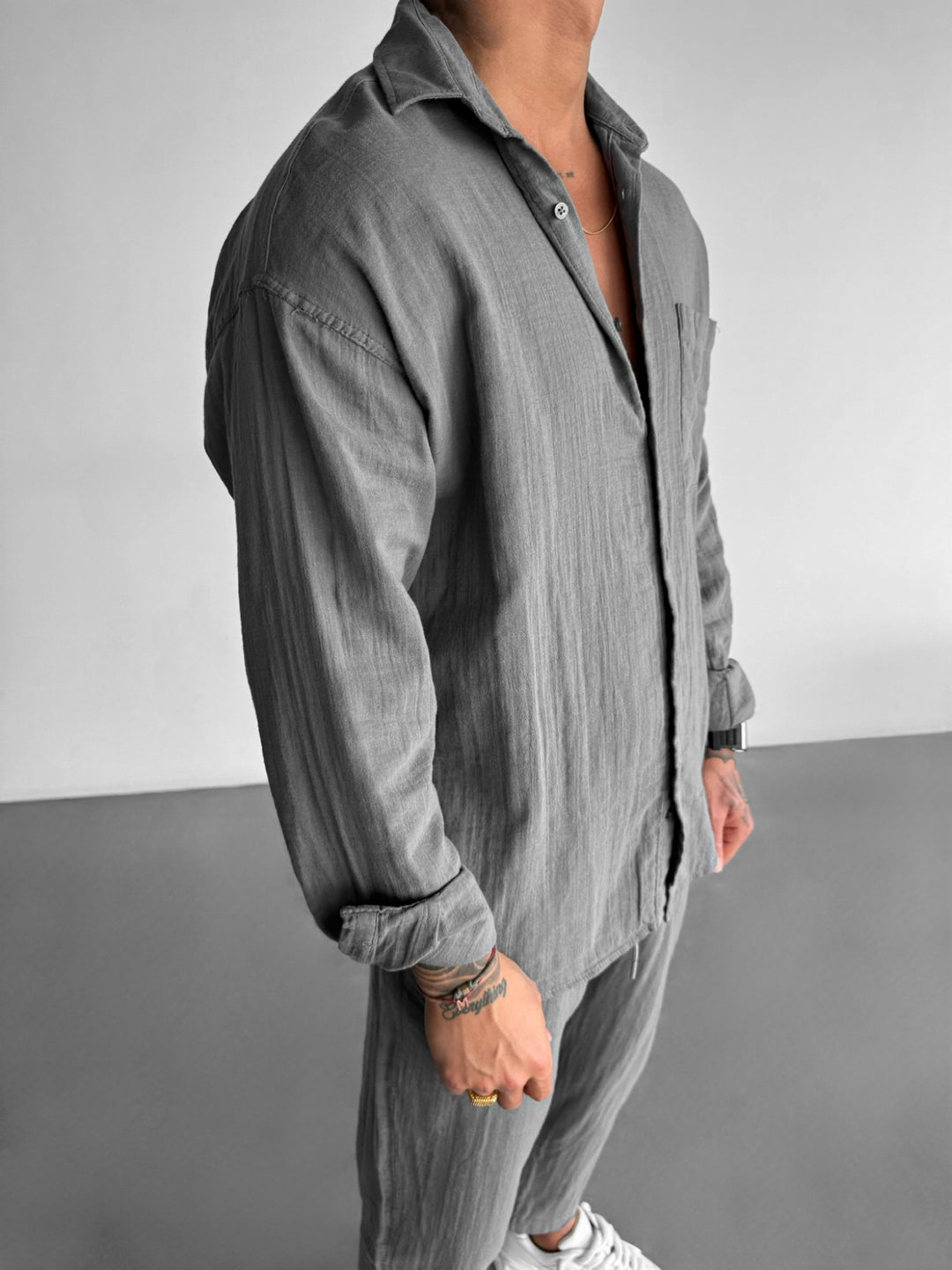 Long Arm Linen Shirt - Anthracite