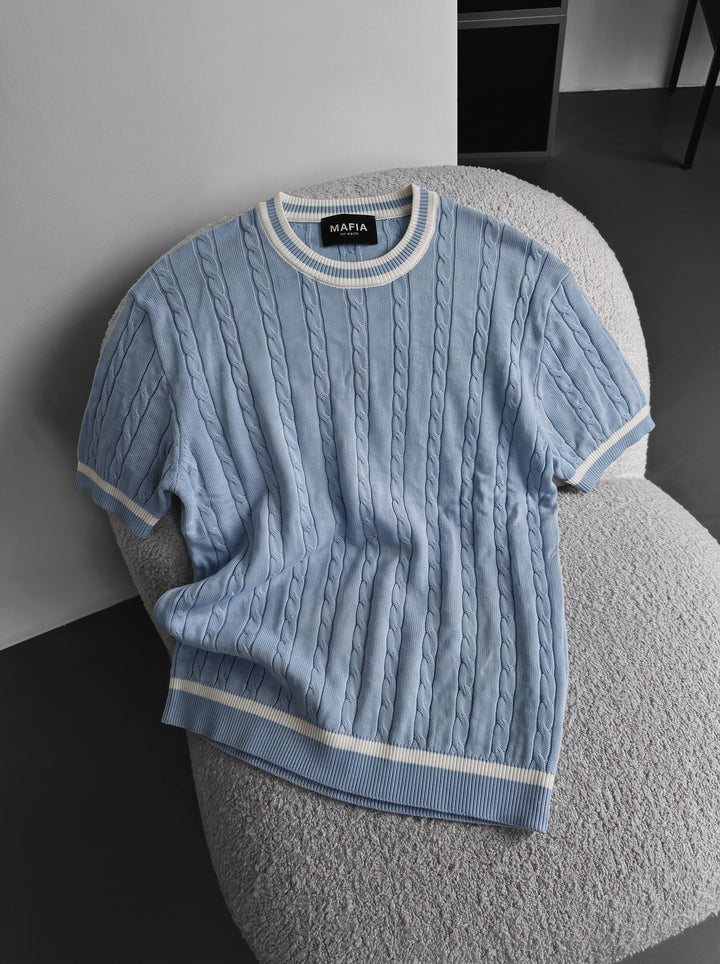 Regular Fit Braid Knit T-shirt - Babyblue