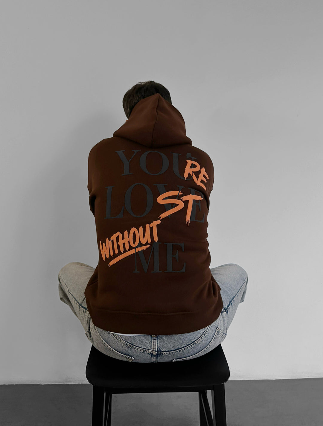 Oversize Motto Hoodie - Brown