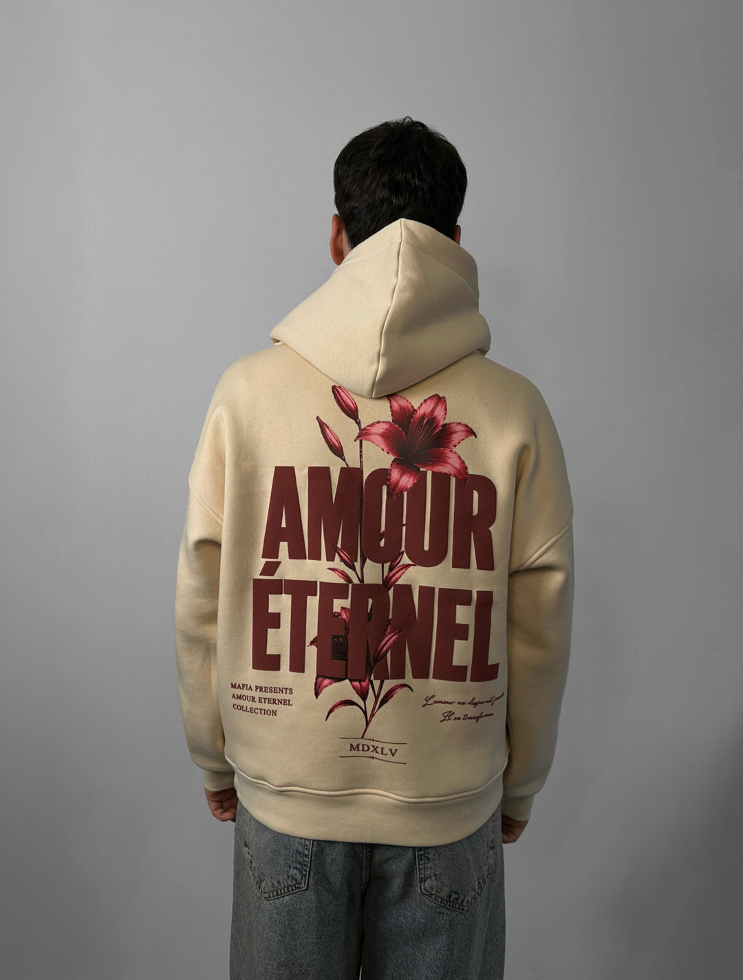 Oversize Amour Éternel Hoodie - Beige