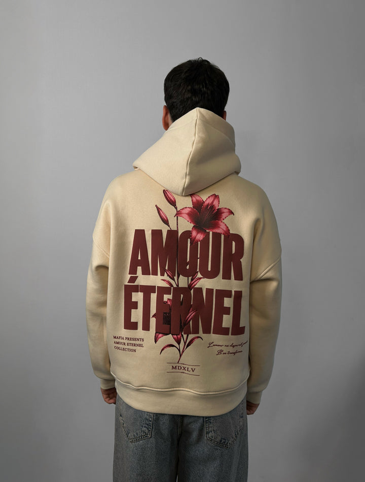 Oversize Amour Éternel Hoodie - Beige