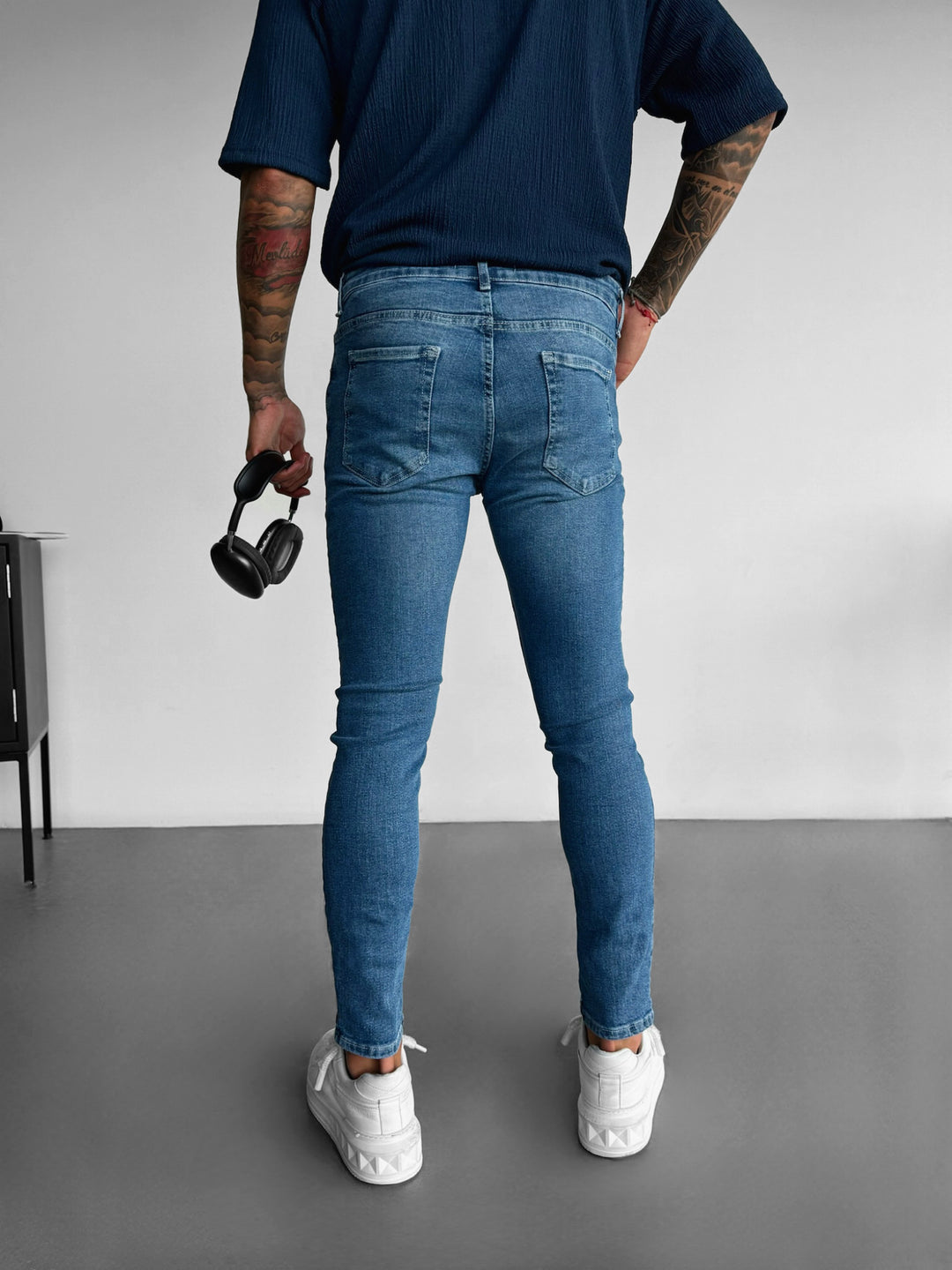 Slim Fit Washed Jeans - Blue
