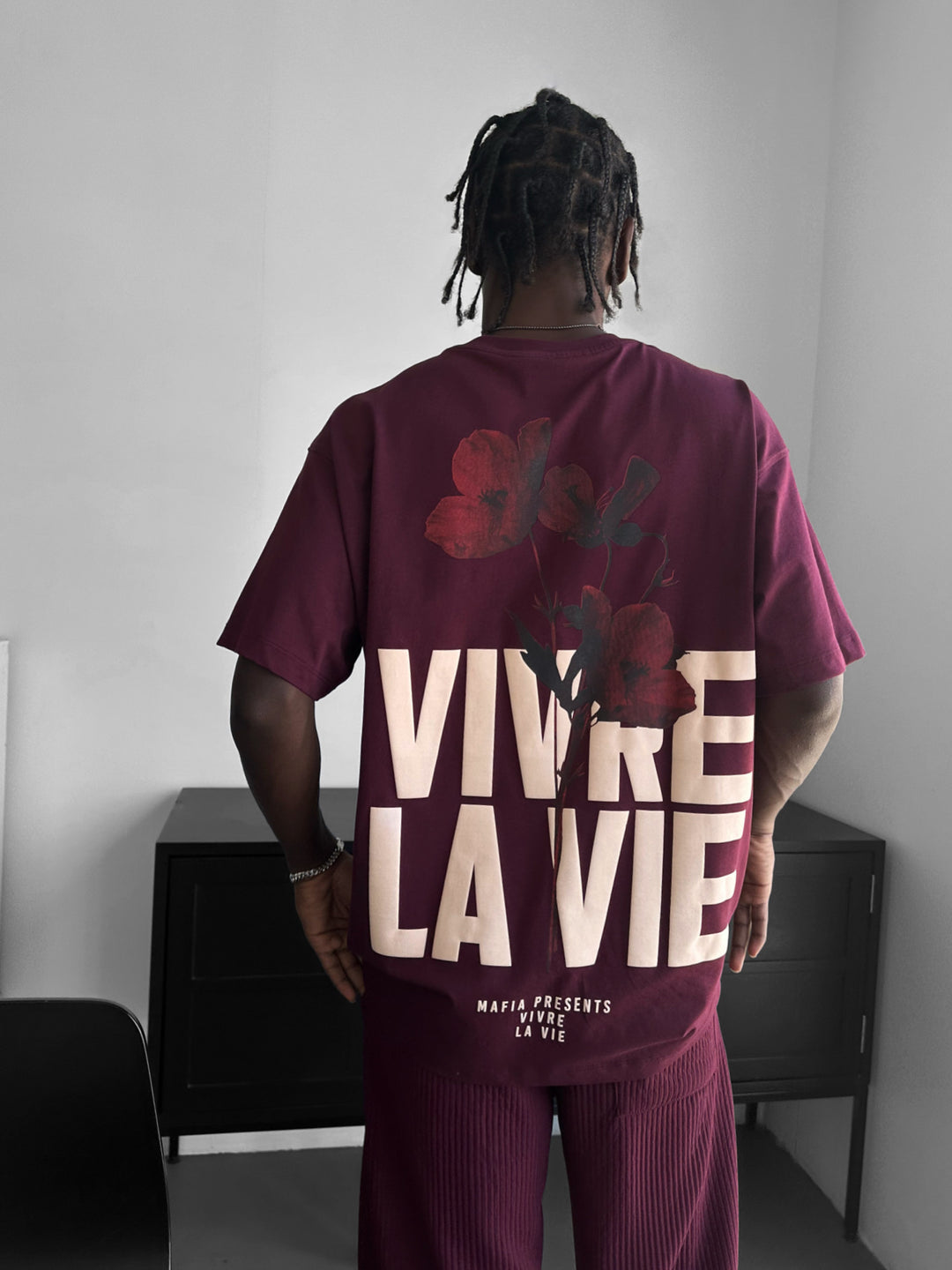 Oversize Vivre la Vie T-shirt - Bordeaux