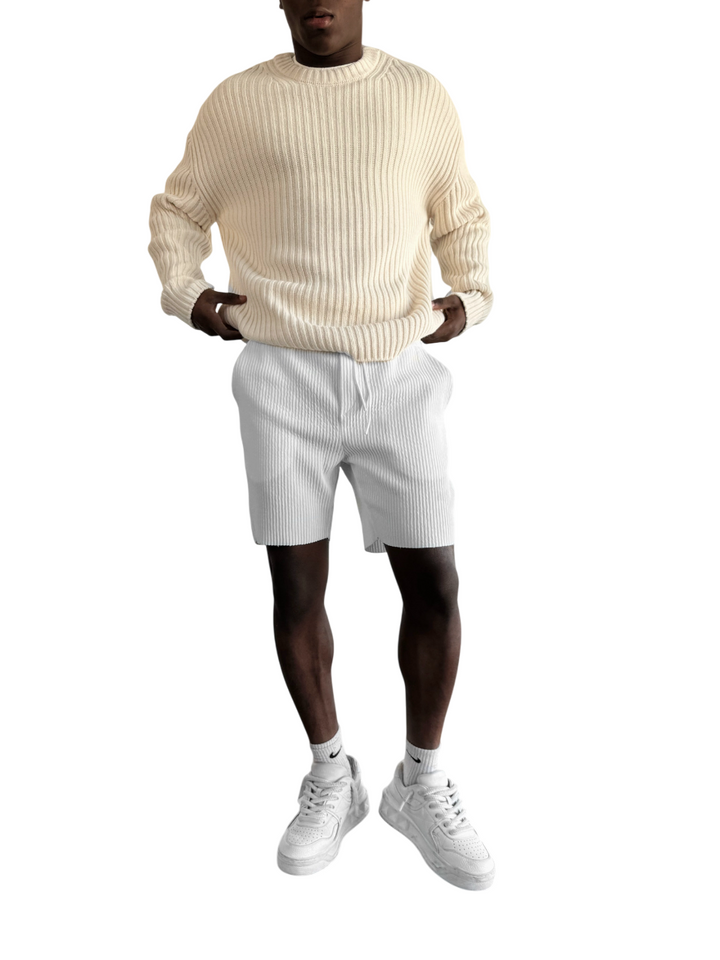 Loose Fit Striped Structure Pullover - Cremé