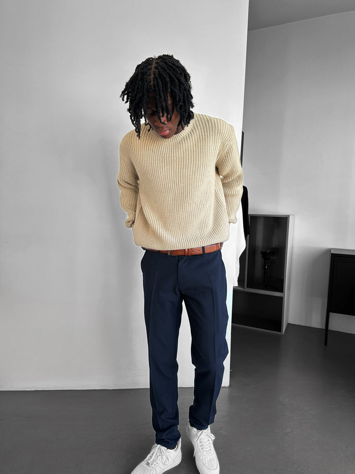 Comfort Pleated Trousers - Navy Blue